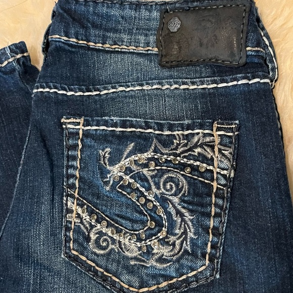 Silver Aiko Bootcut Long Embroidered Dark Blue New Jeans - Picture 4 of 7